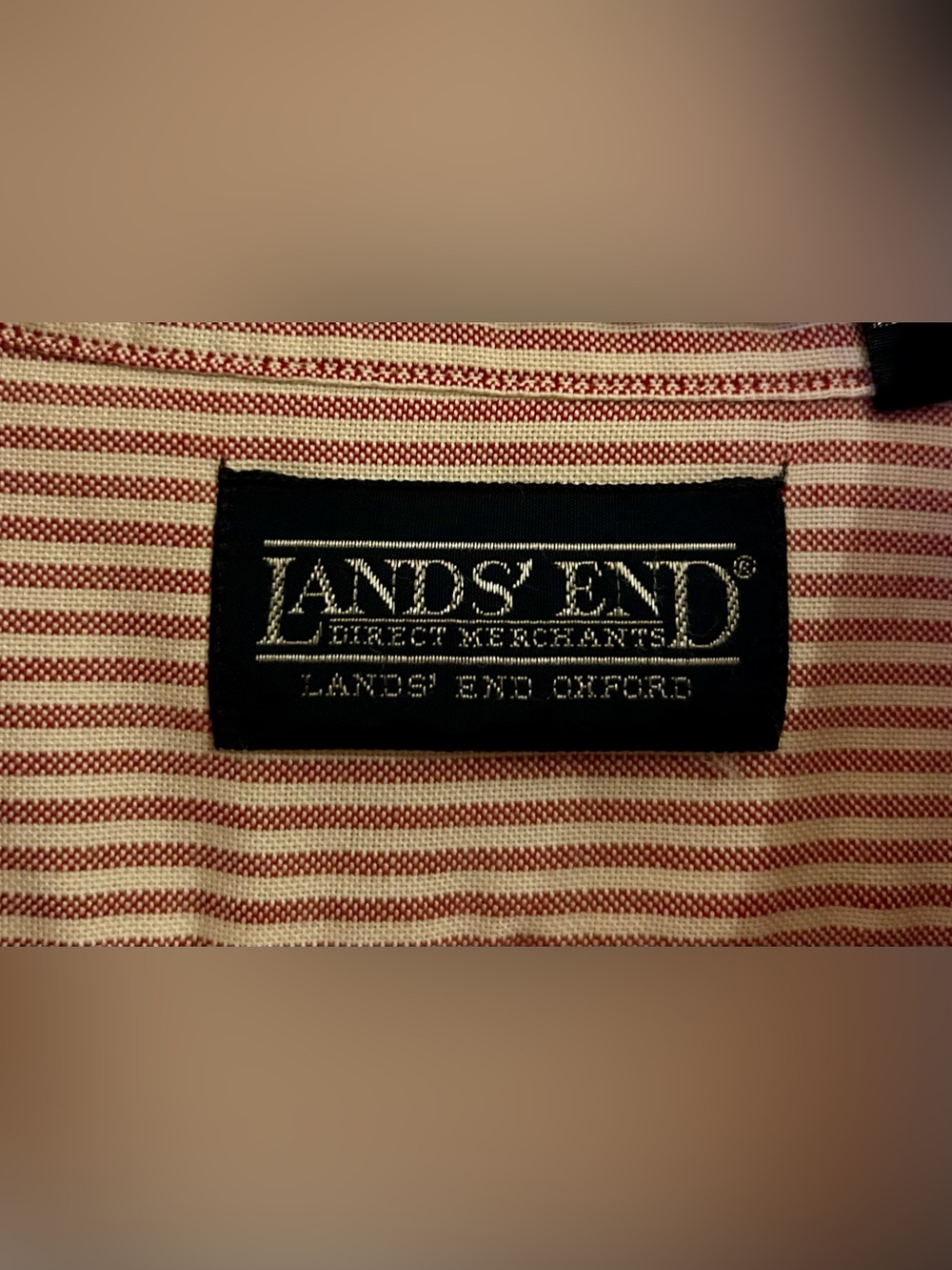 Lands' End Tall Men’s Button-Down Shirt Size 18/36 Red White Striped Long Sleeve - Picture 8 of 11